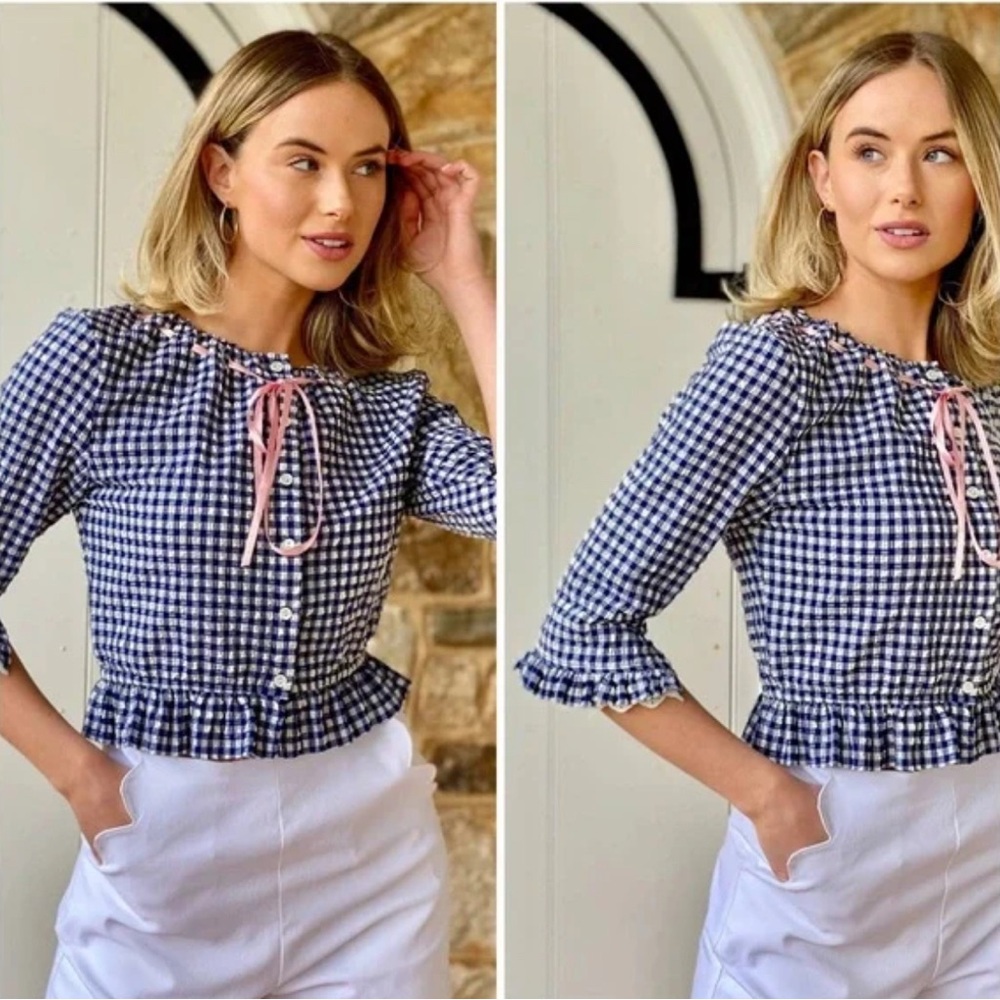 Cartolina Nantucket The Millie Top - Cropped Gingham Blouse with Tie Detail